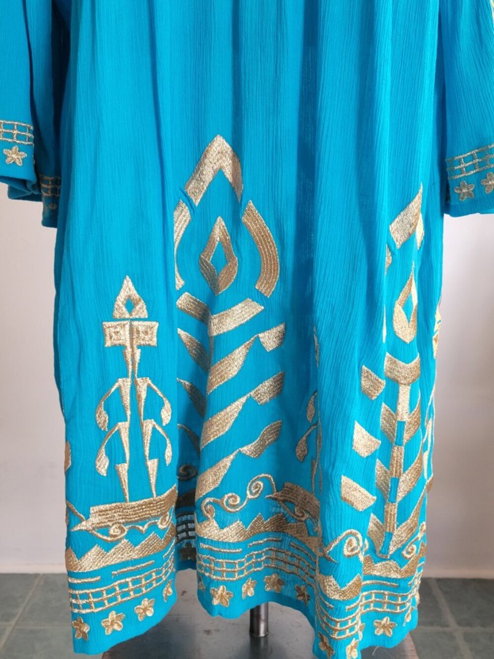 Soft Surroundings Zaneta Turquoise Babydoll Gold Flare Dress: (Size: XL) - Picture 12 of 16